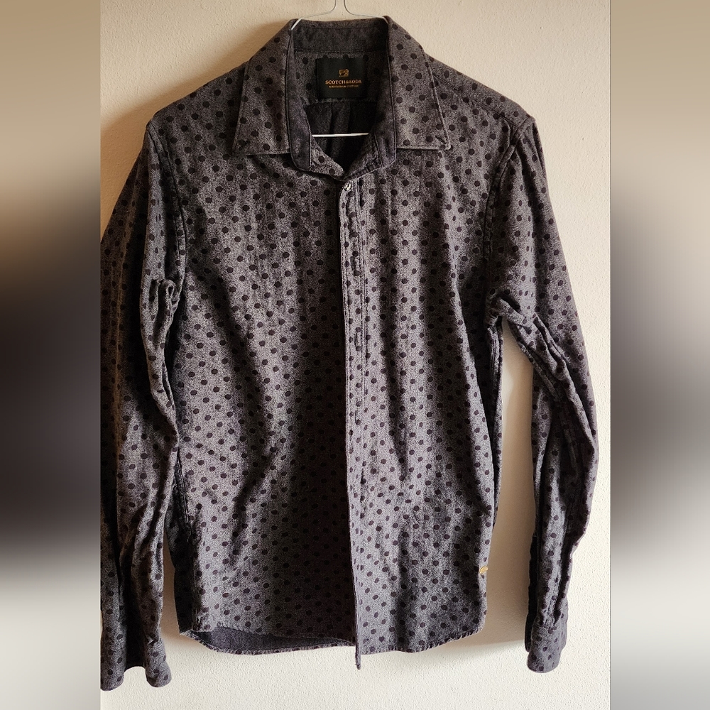 Black and gray polka dot long sleeve shirt medium